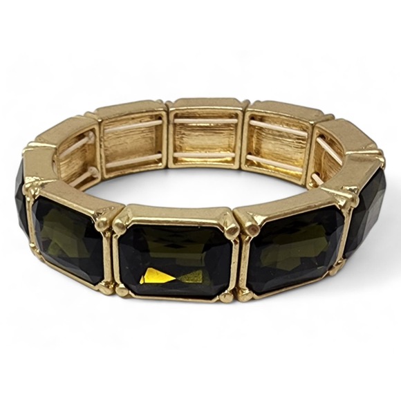 Lia Sophia Matte Gold Stretch Bracelet Versailles w/ Olive Green Cut Crystals - Picture 4 of 6